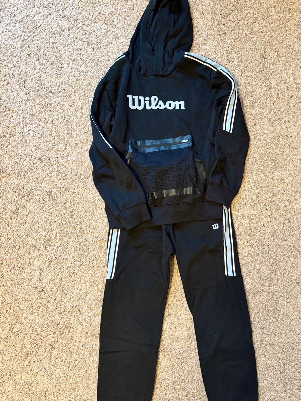 Wilson Black Kids Hoodie & Joggers with Blue & White Stripes